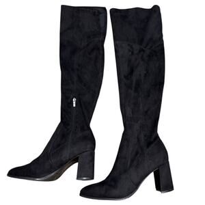 Marc Fisher Black Knee High Boots Block Heel Side Zip Tall Boots 8.5M